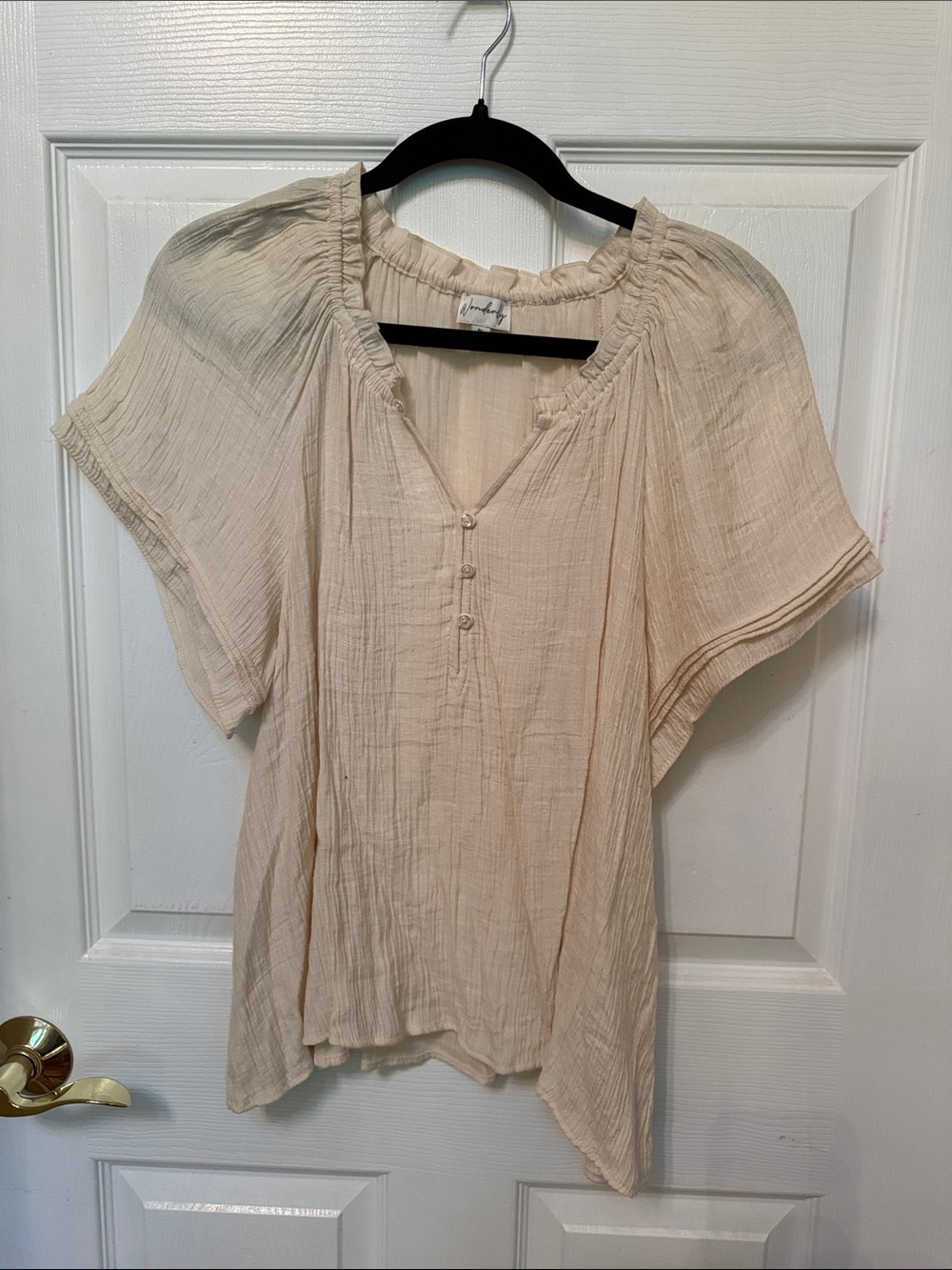 Wonderly Cream Crinkle Peasant Blouse